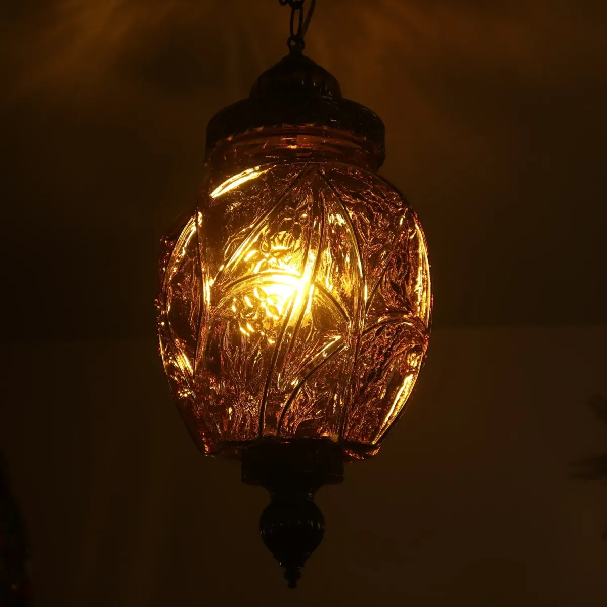 アンティーク アンバーガラス ペンダントランプ