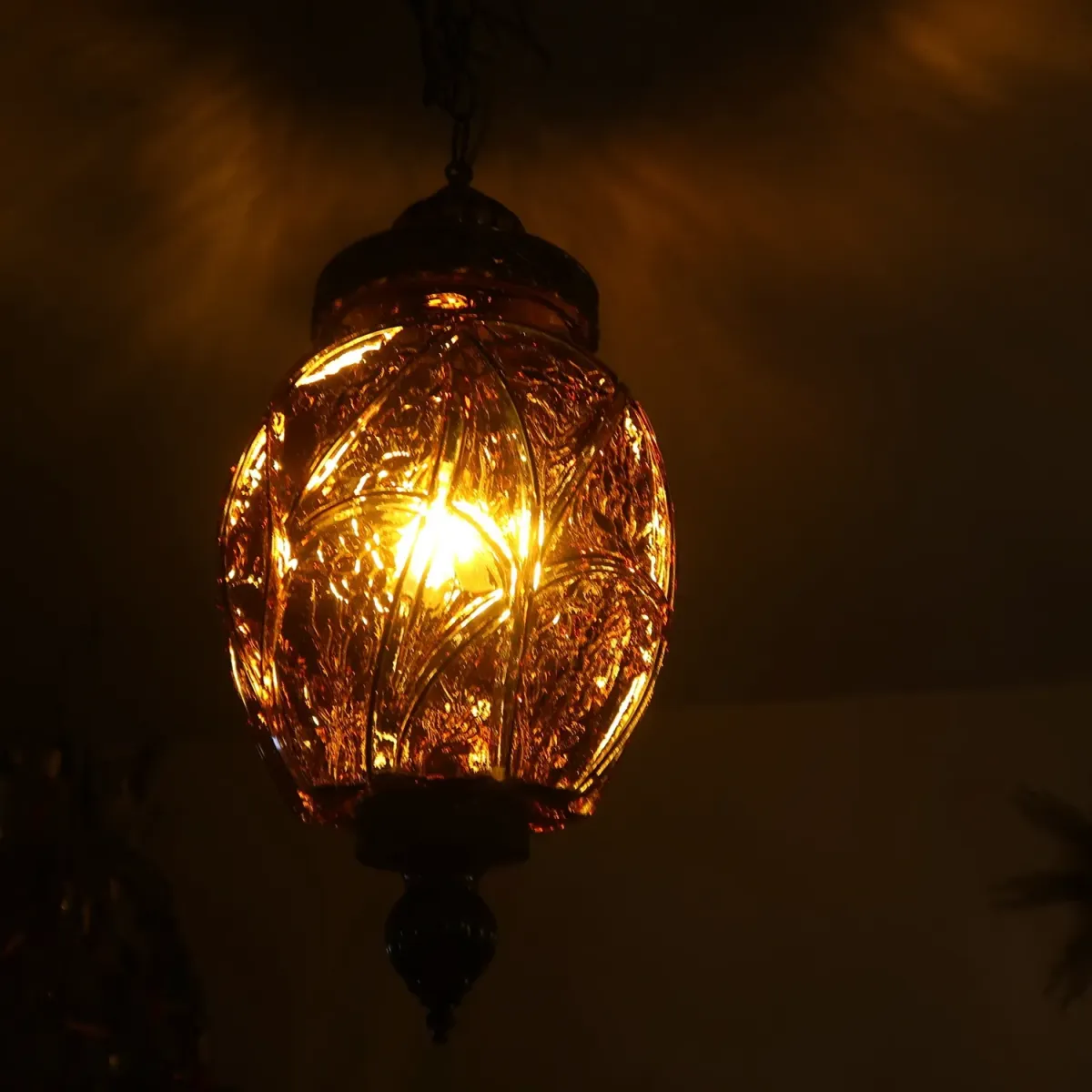アンティーク アンバーガラス ペンダントランプ