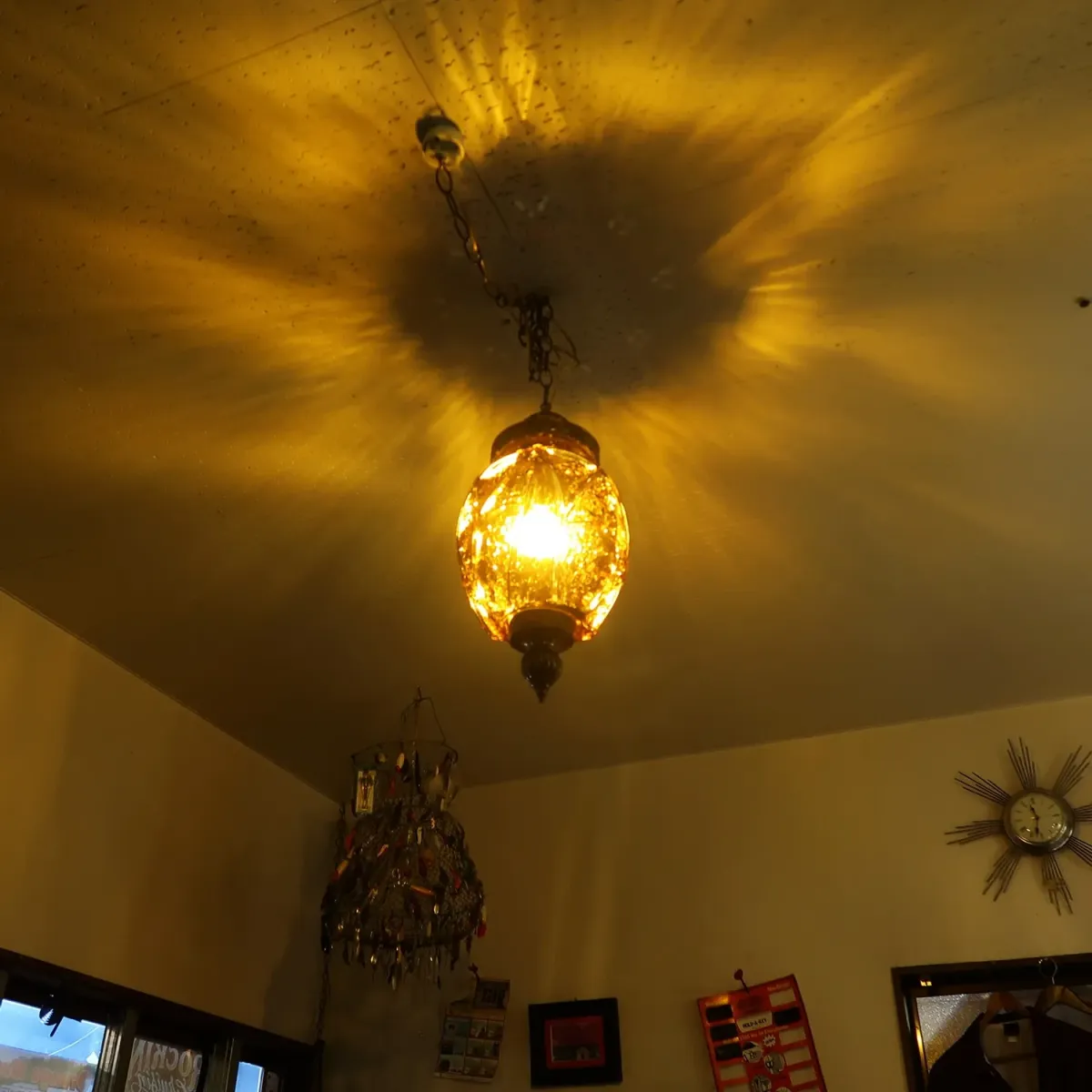 アンティーク アンバーガラス ペンダントランプ