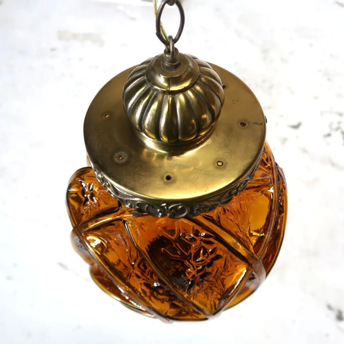 アンティーク アンバーガラス ペンダントランプ