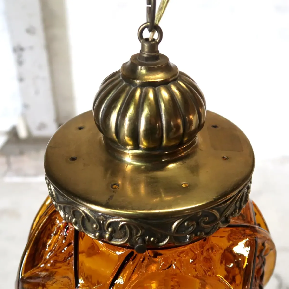 アンティーク アンバーガラス ペンダントランプ