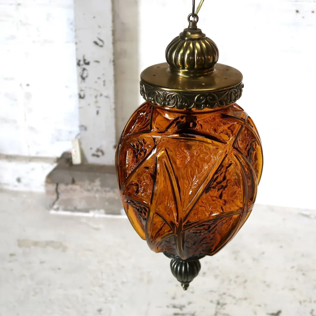 アンティーク アンバーガラス ペンダントランプ