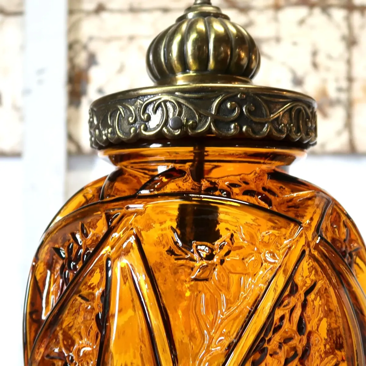 アンティーク アンバーガラス ペンダントランプ