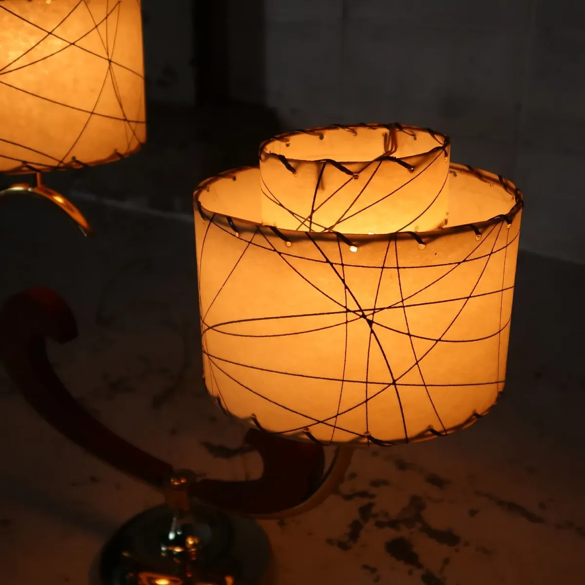 ミッドセンチュリー ファイバーテーブルランプ 2灯