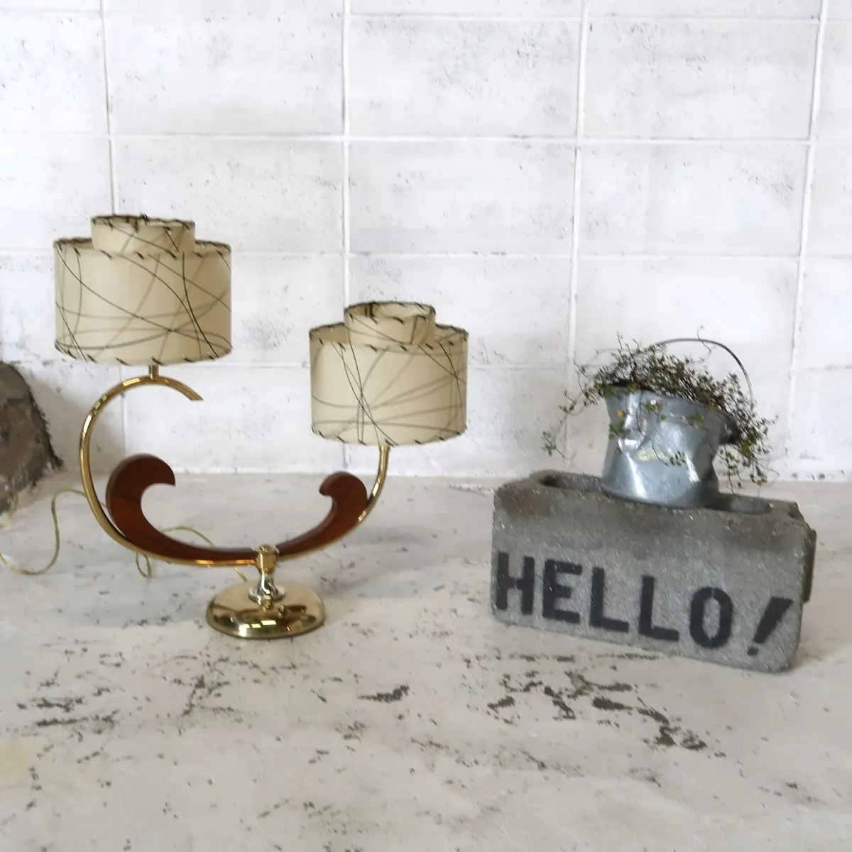 ミッドセンチュリー ファイバーテーブルランプ 2灯