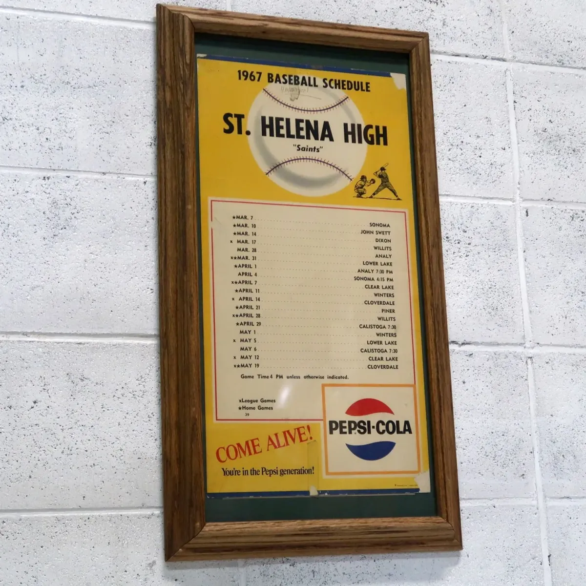 1967 ST. HELENA HIGH ゲームスケジュール 額装 ペプシコーラ