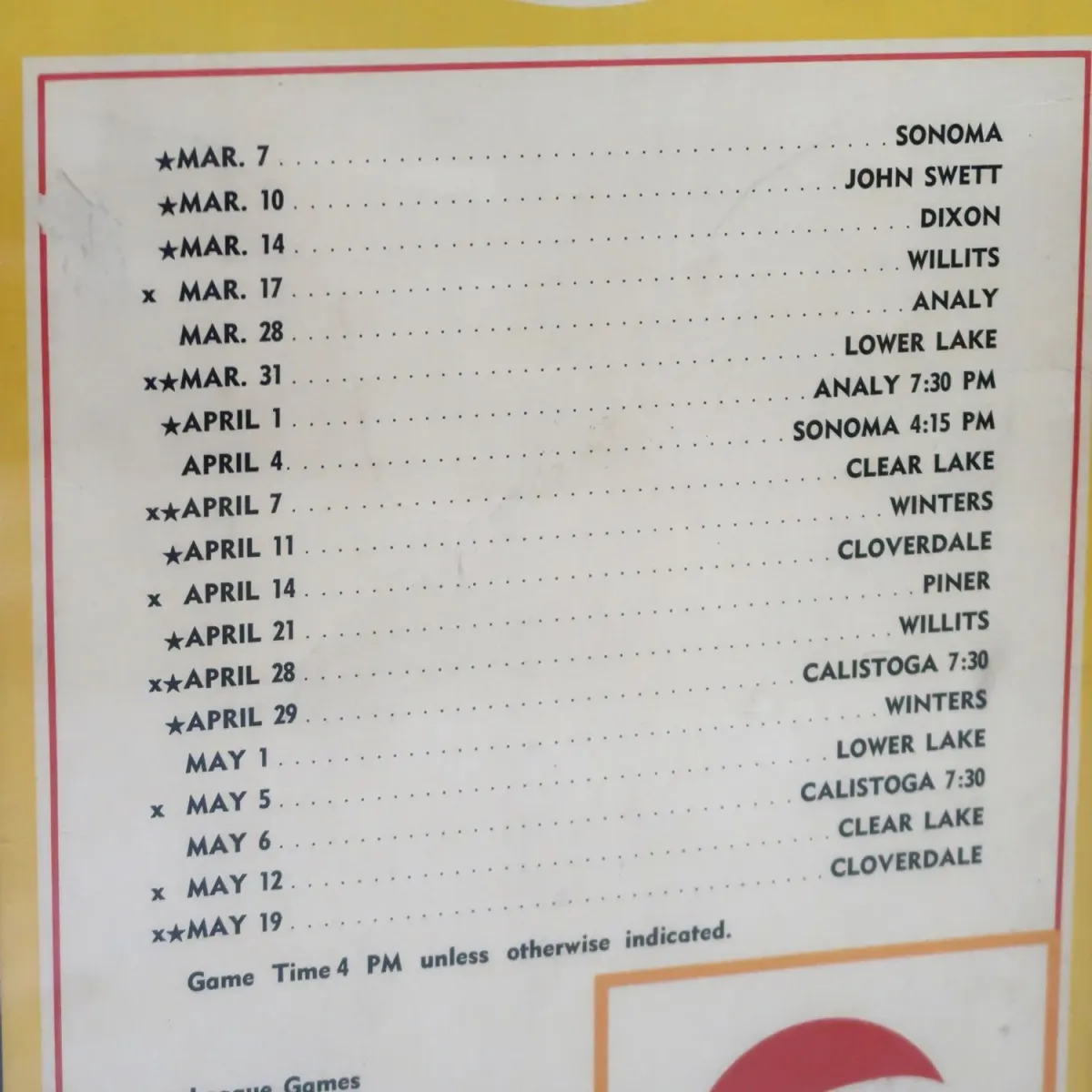 1967 ST. HELENA HIGH ゲームスケジュール 額装 ペプシコーラ