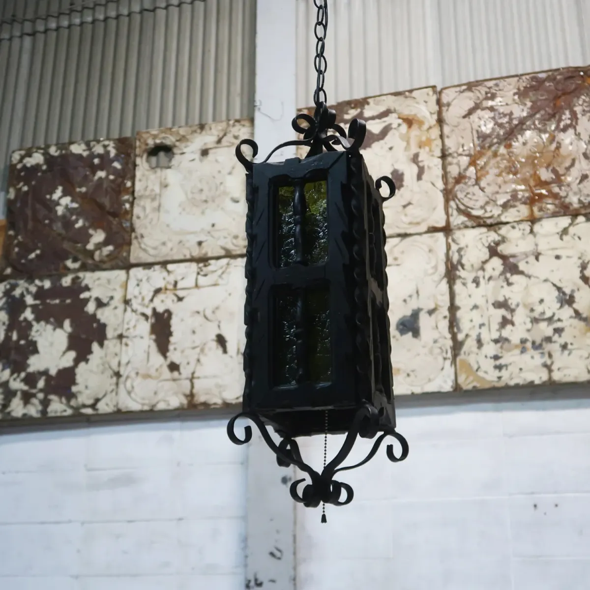 アンティーク アイアン×ウッド ペンダントランプ