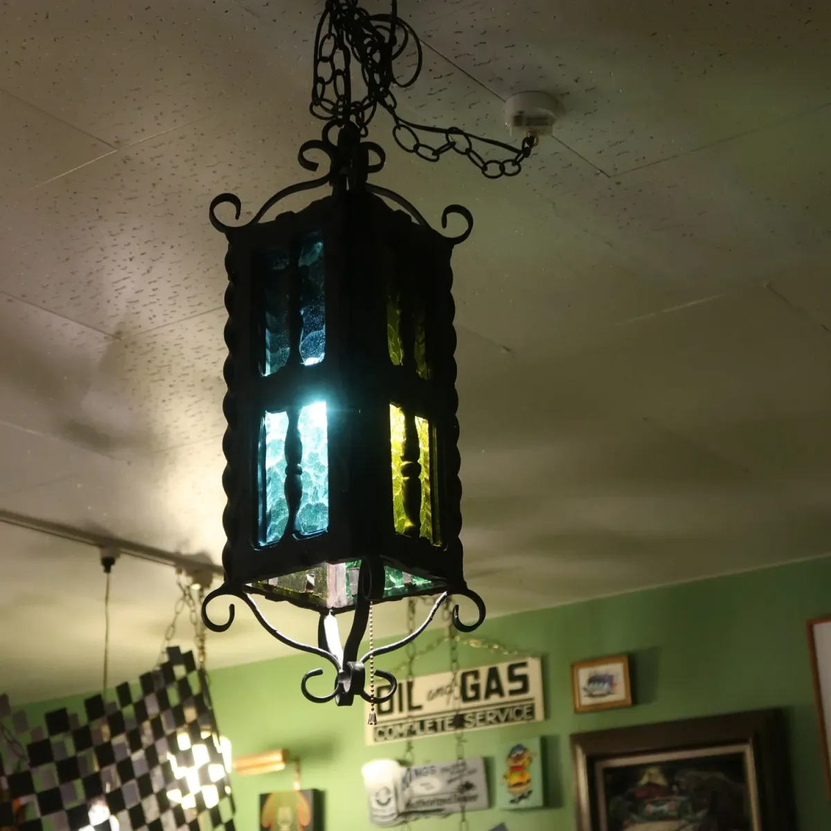 アンティーク アイアン×ウッド ペンダントランプ