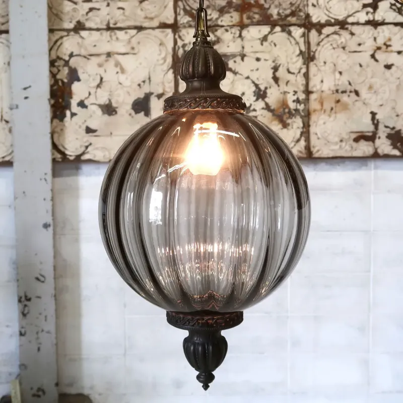 アンティーク スモークガラス ペンダントランプ