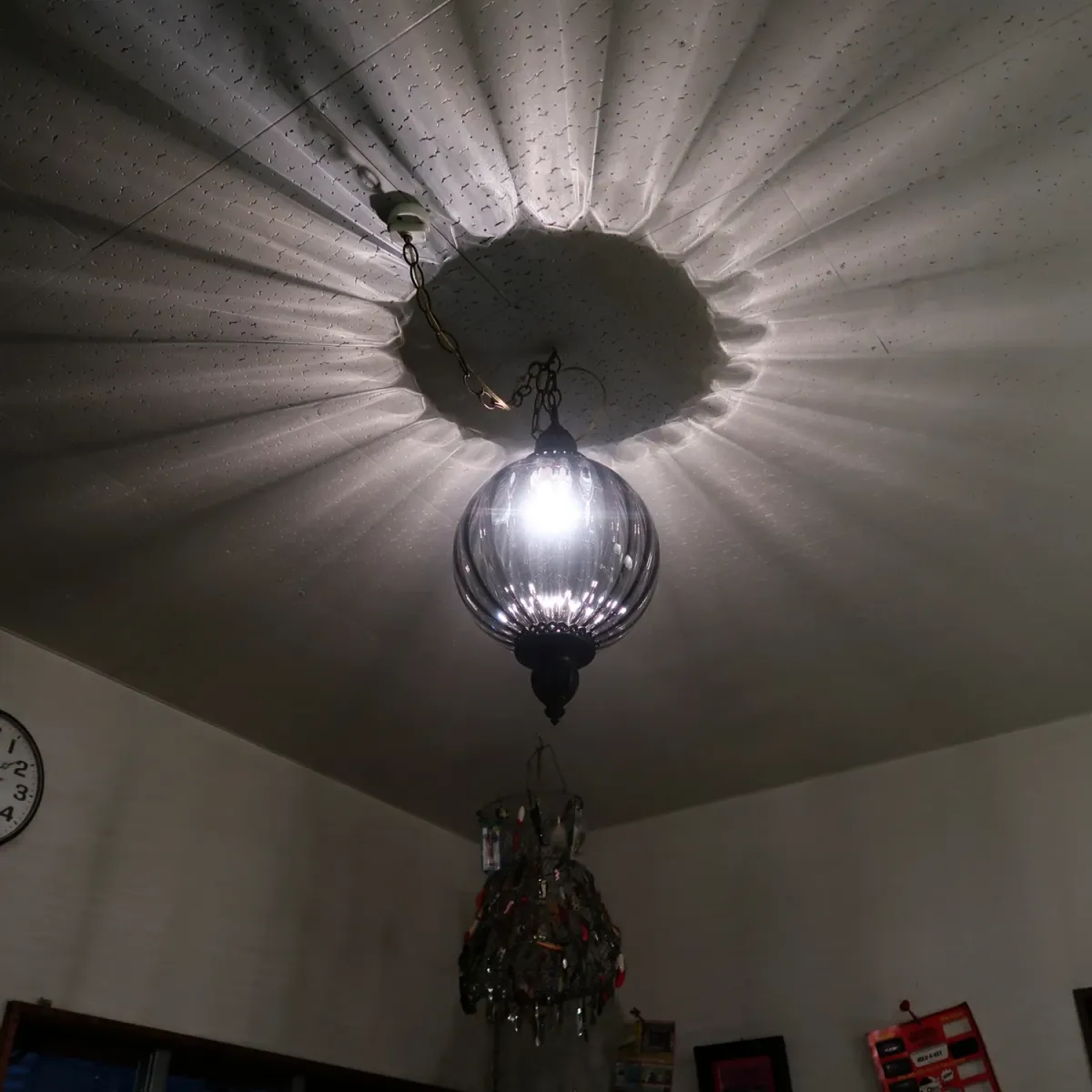 アンティーク スモークガラス ペンダントランプ