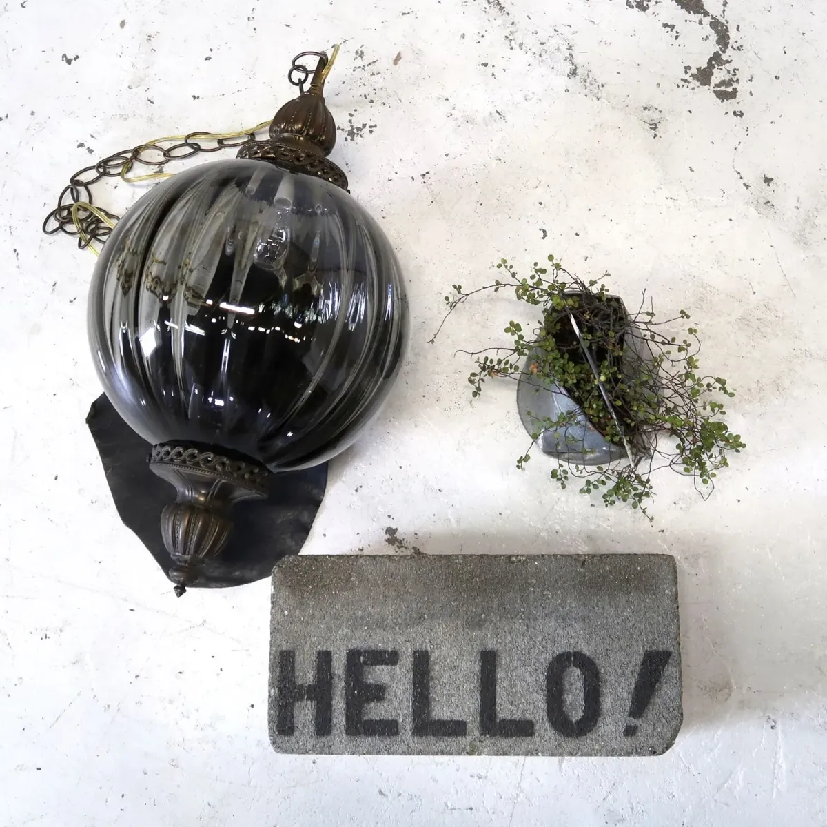 アンティーク スモークガラス ペンダントランプ