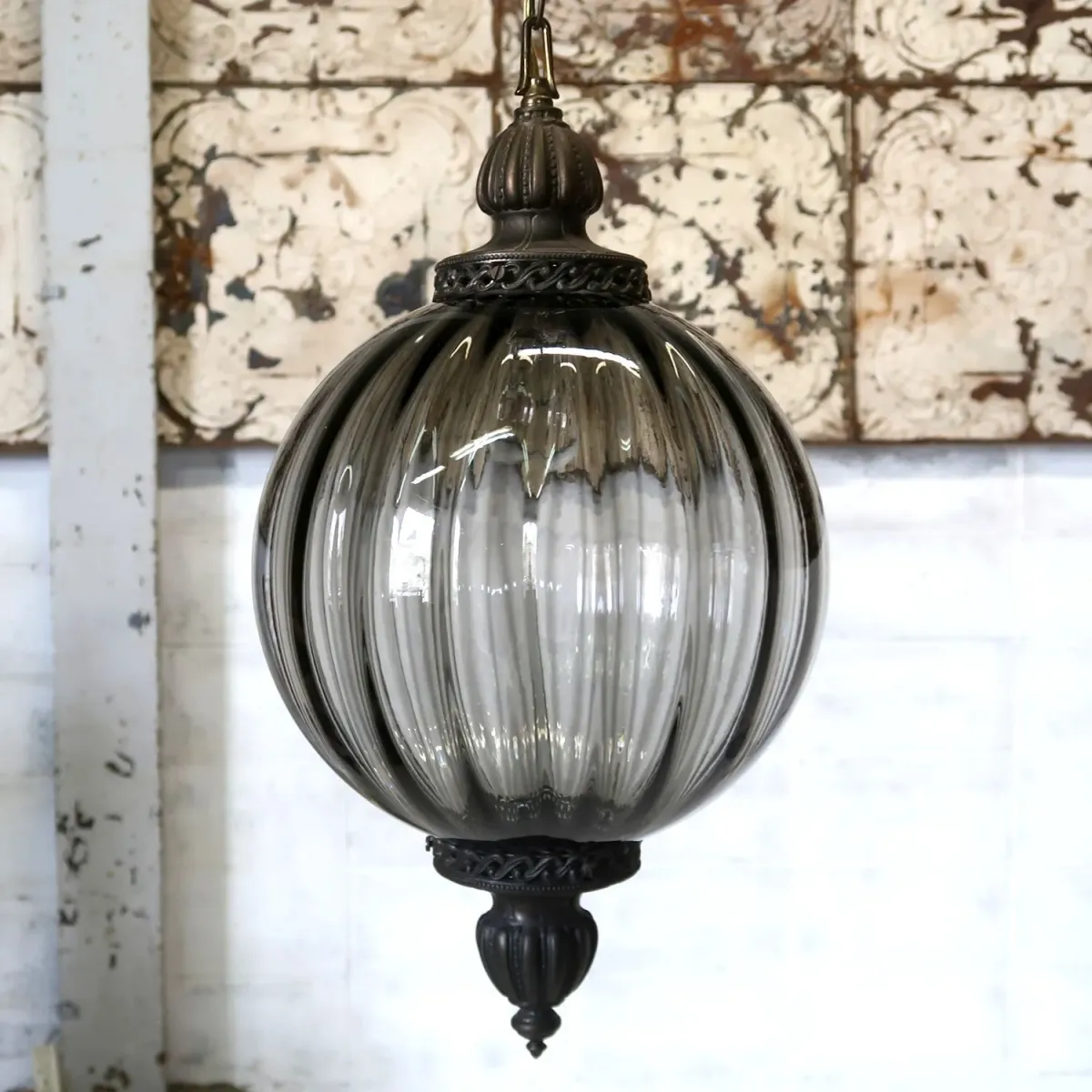 アンティーク スモークガラス ペンダントランプ