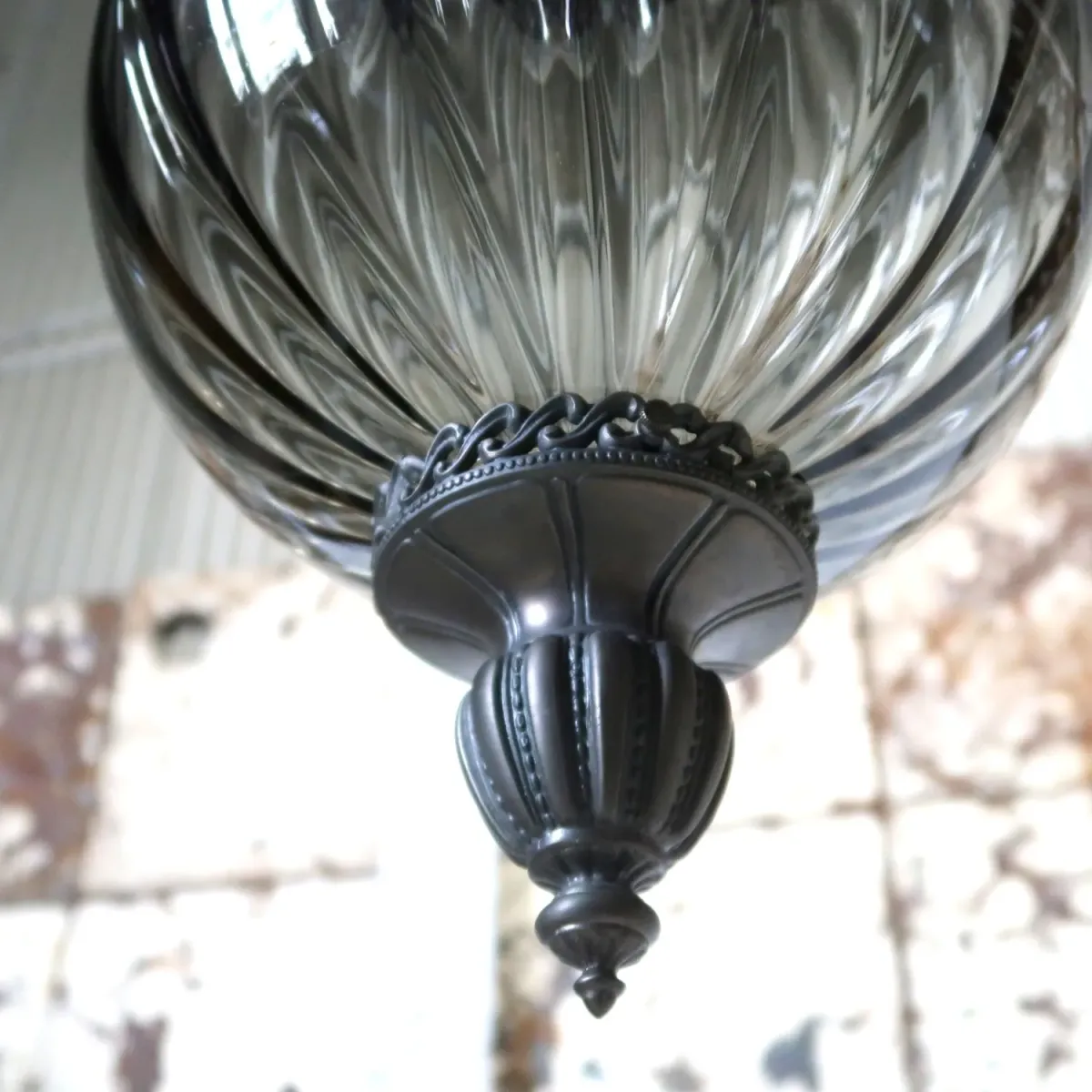 アンティーク スモークガラス ペンダントランプ