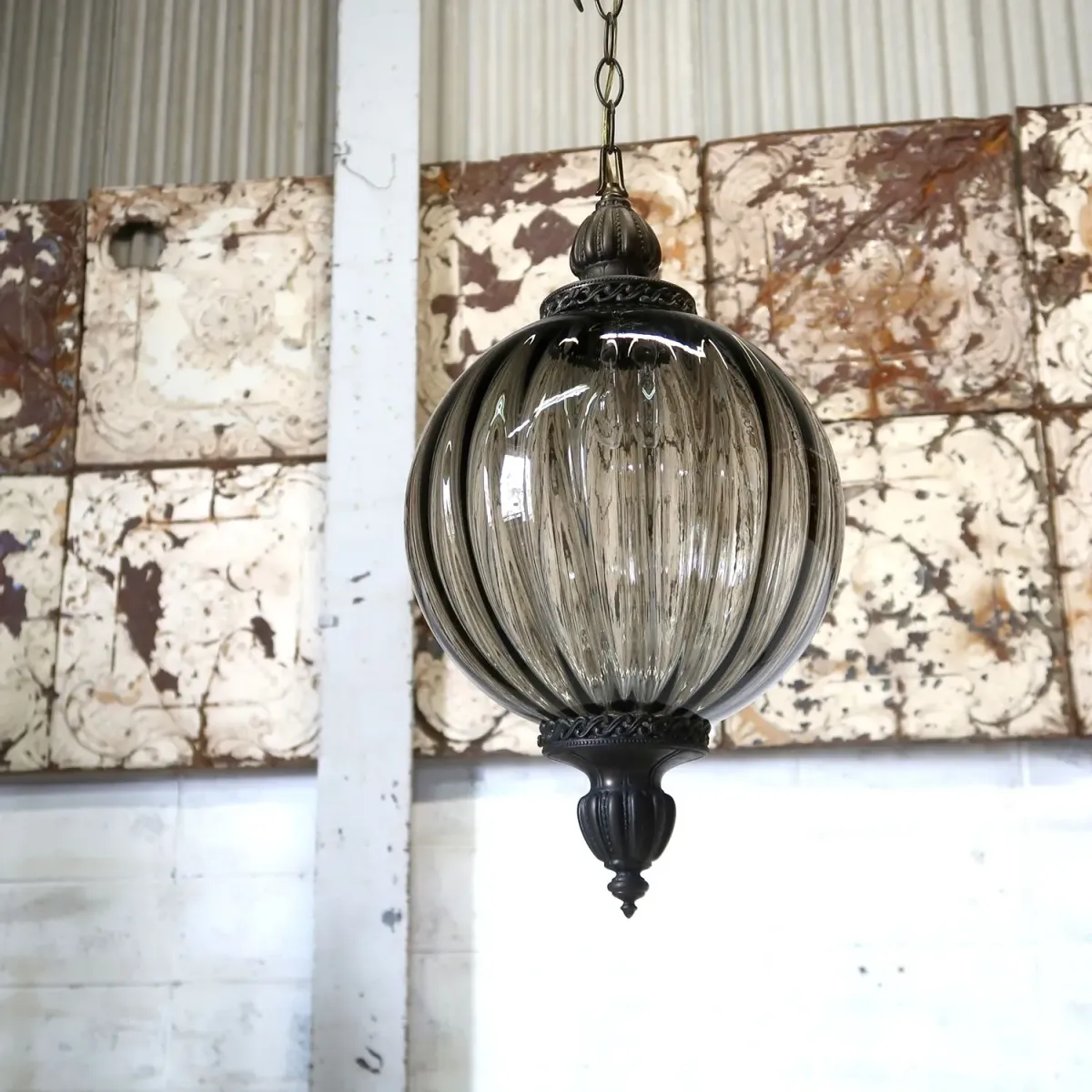 アンティーク スモークガラス ペンダントランプ