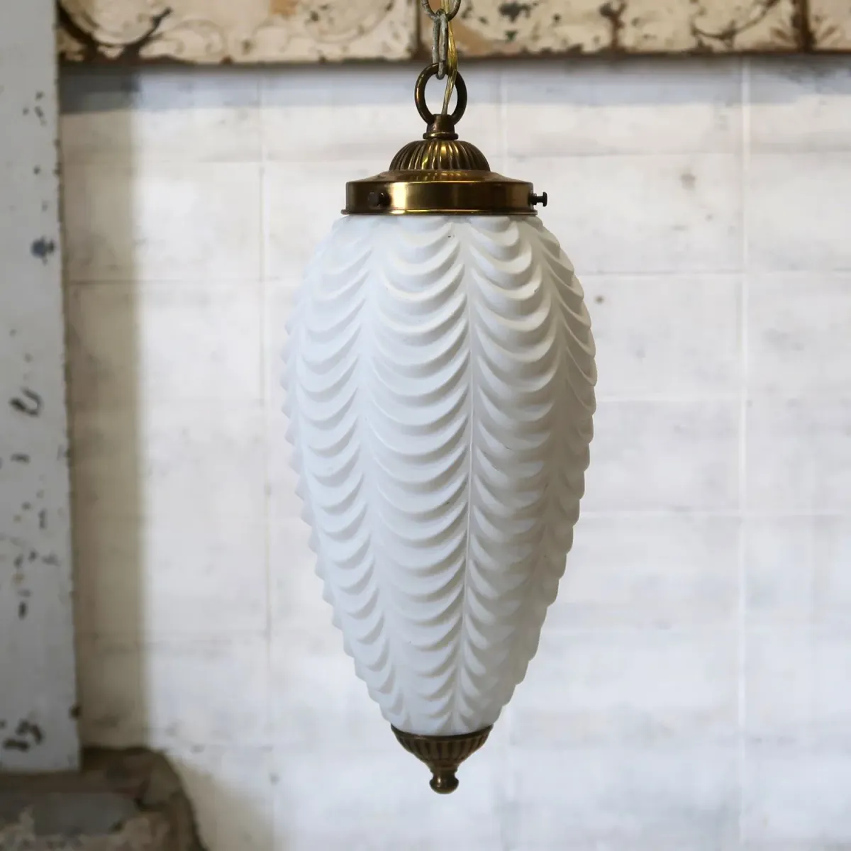 アンティーク ミルクガラス ペンダントランプ