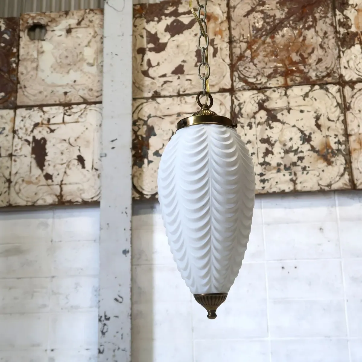 アンティーク ミルクガラス ペンダントランプ