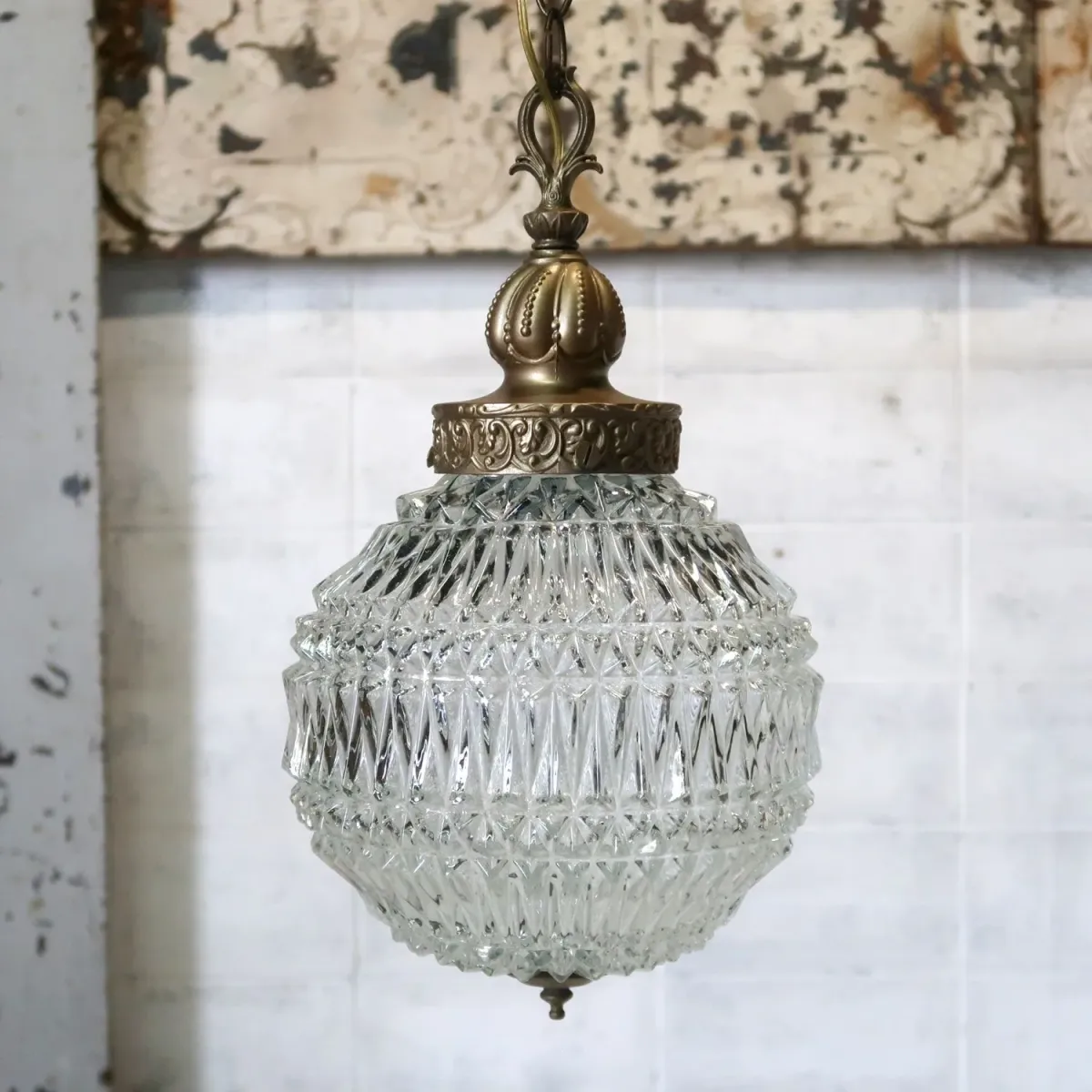 アンティーク カットガラスランプ クリアガラス