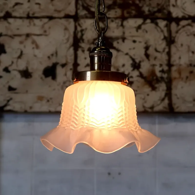 アンティーク フロストガラス ペンダントランプ