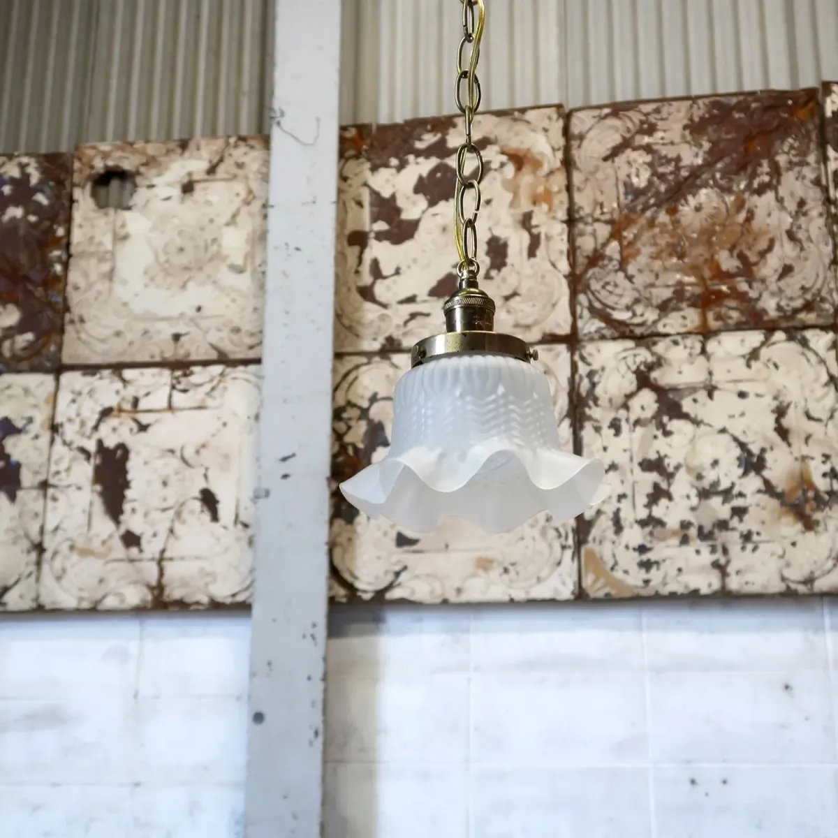 アンティーク フロストガラス ペンダントランプ