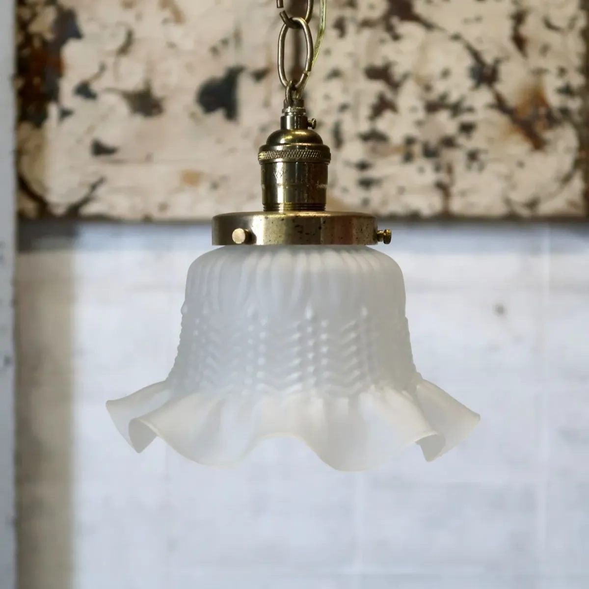 アンティーク フロストガラス ペンダントランプ
