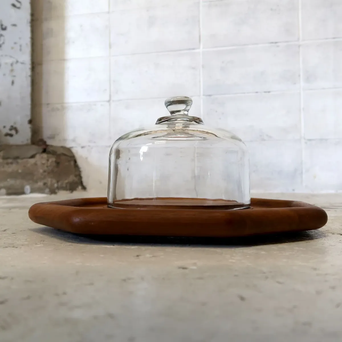 ビンテージ ガラスドーム チークウッド