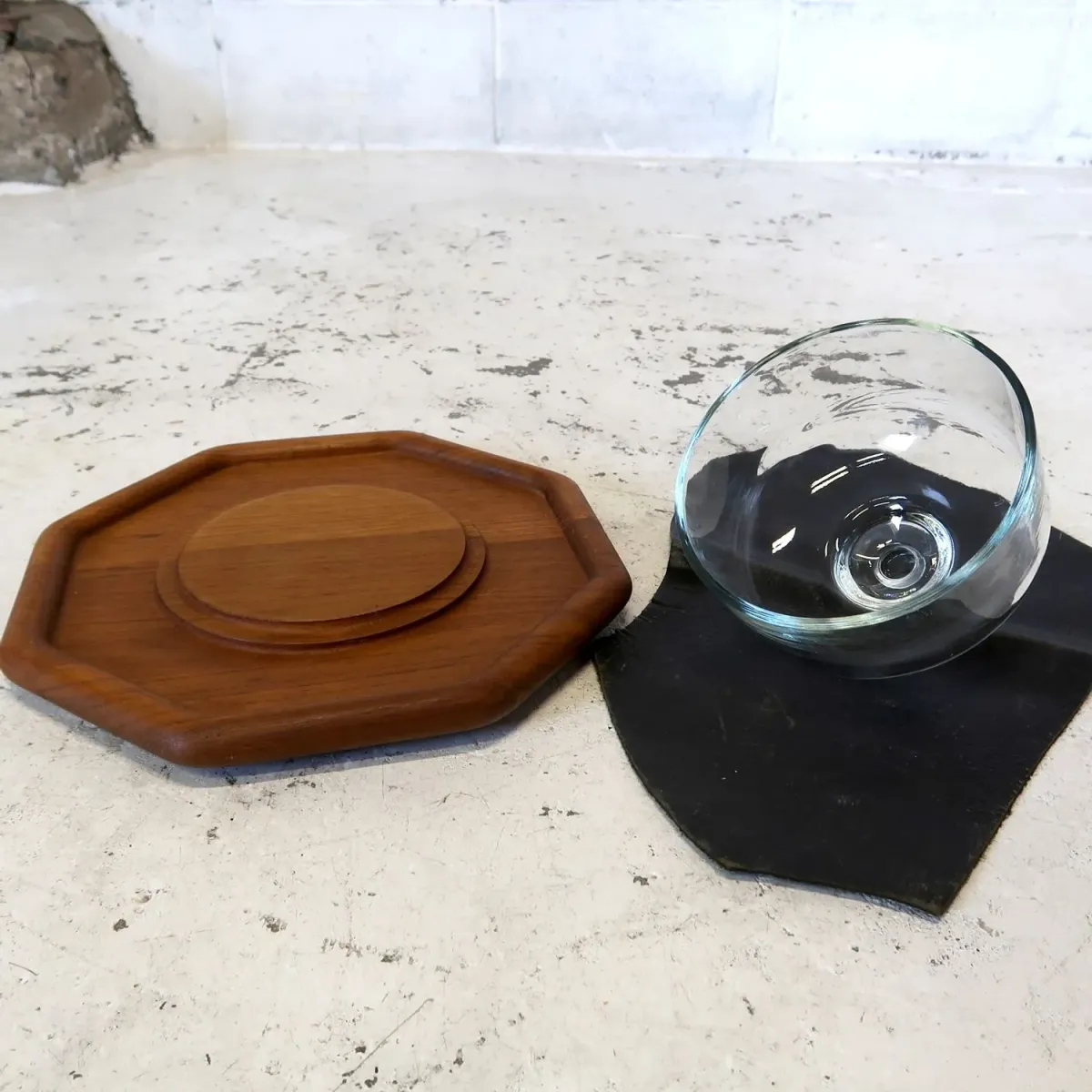 ビンテージ ガラスドーム チークウッド