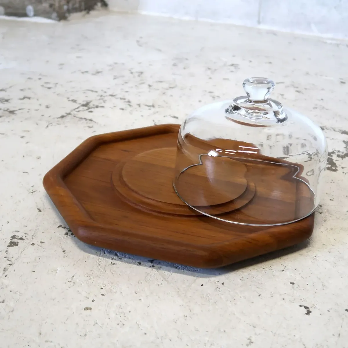 ビンテージ ガラスドーム チークウッド