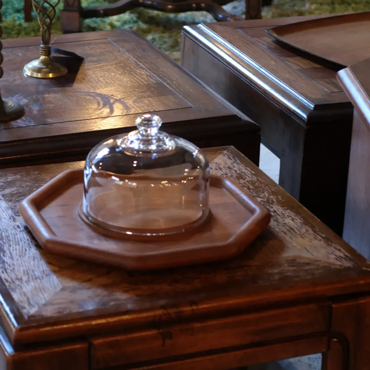 ビンテージ ガラスドーム チークウッド