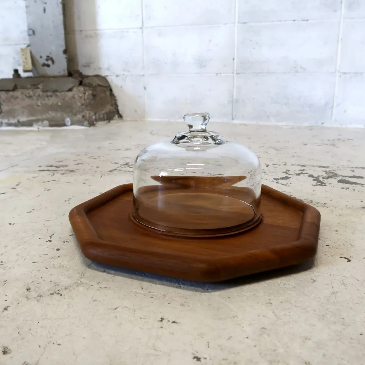 ビンテージ ガラスドーム チークウッド