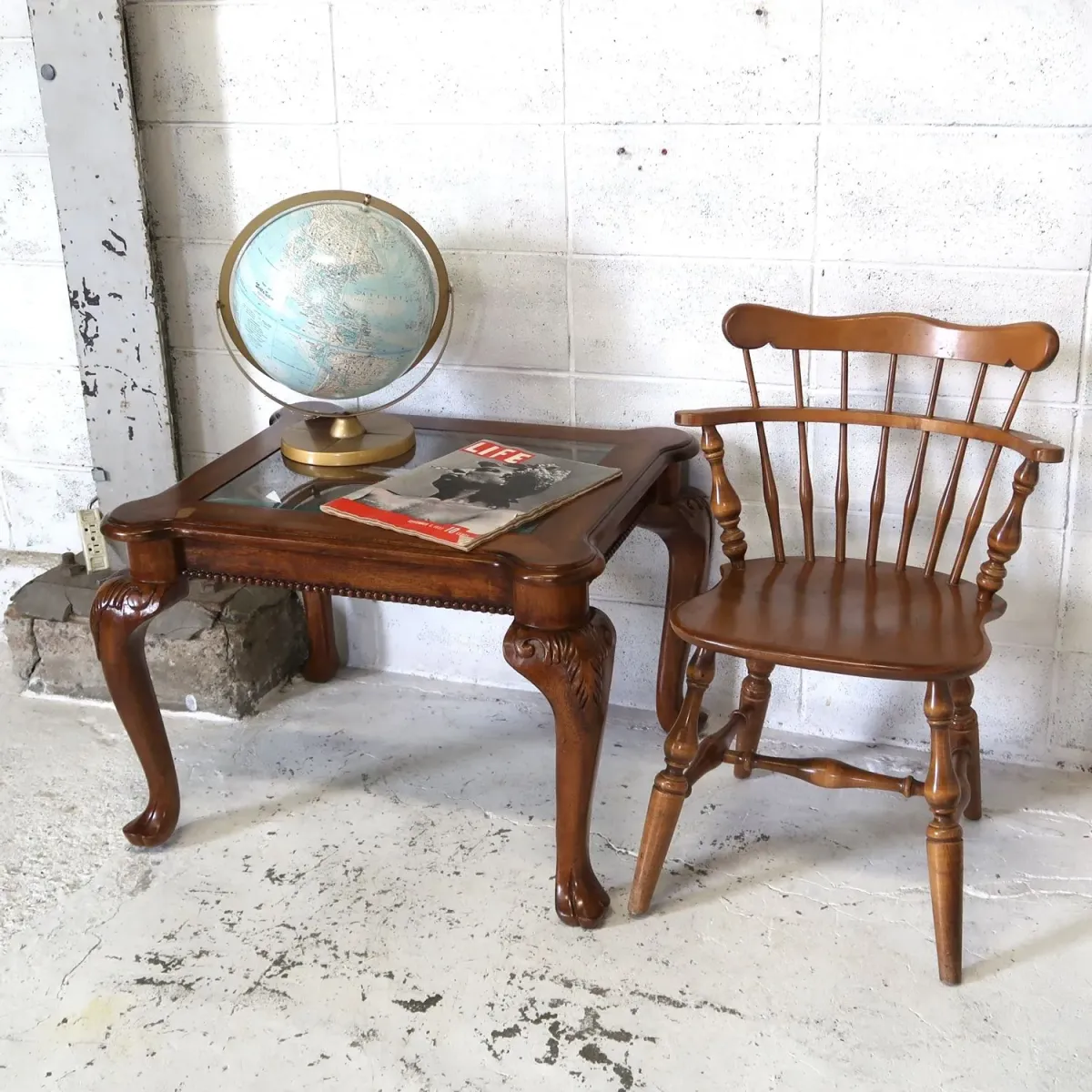 アンティーク ガラストップ サイドテーブル