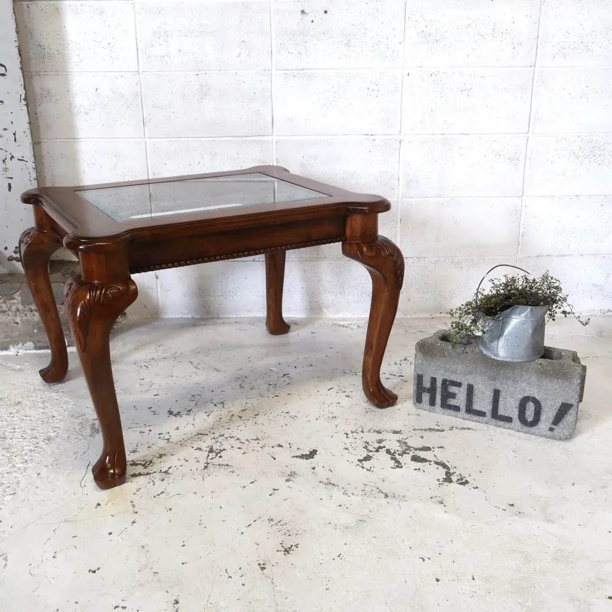 アンティーク ガラストップ サイドテーブル