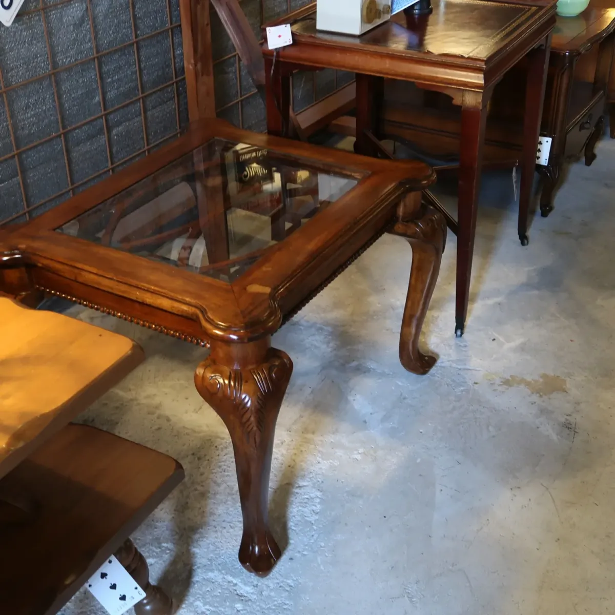 アンティーク ガラストップ サイドテーブル