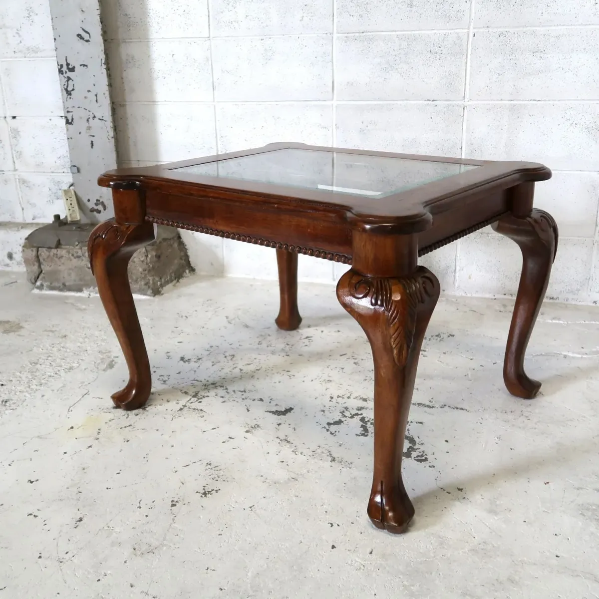 アンティーク ガラストップ サイドテーブル