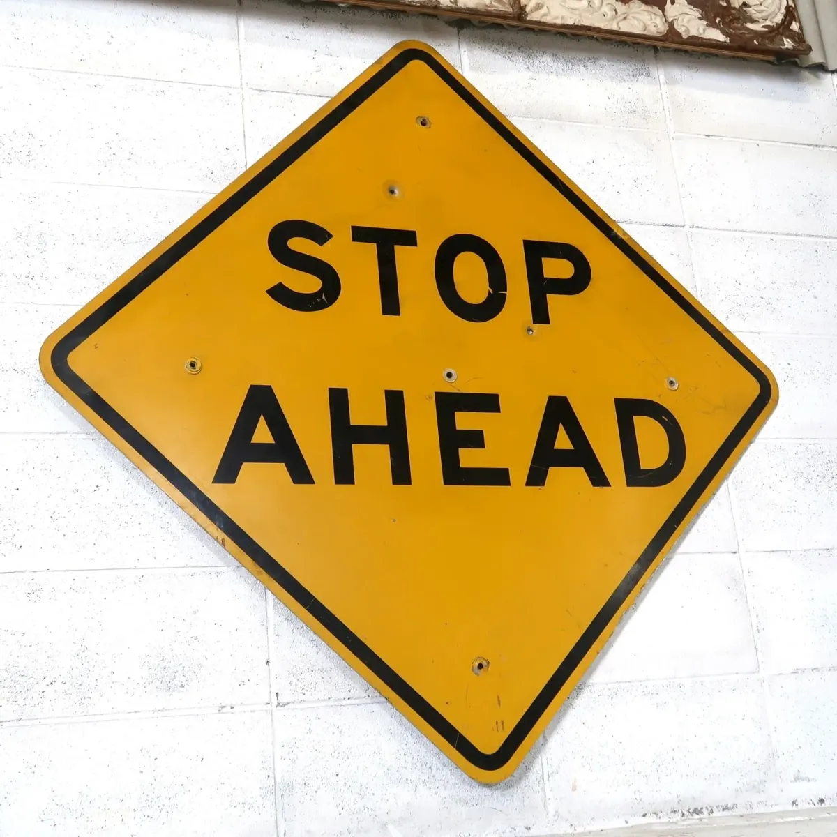 STOP AHEAD ビンテージ 大型ロードサイン 弾痕