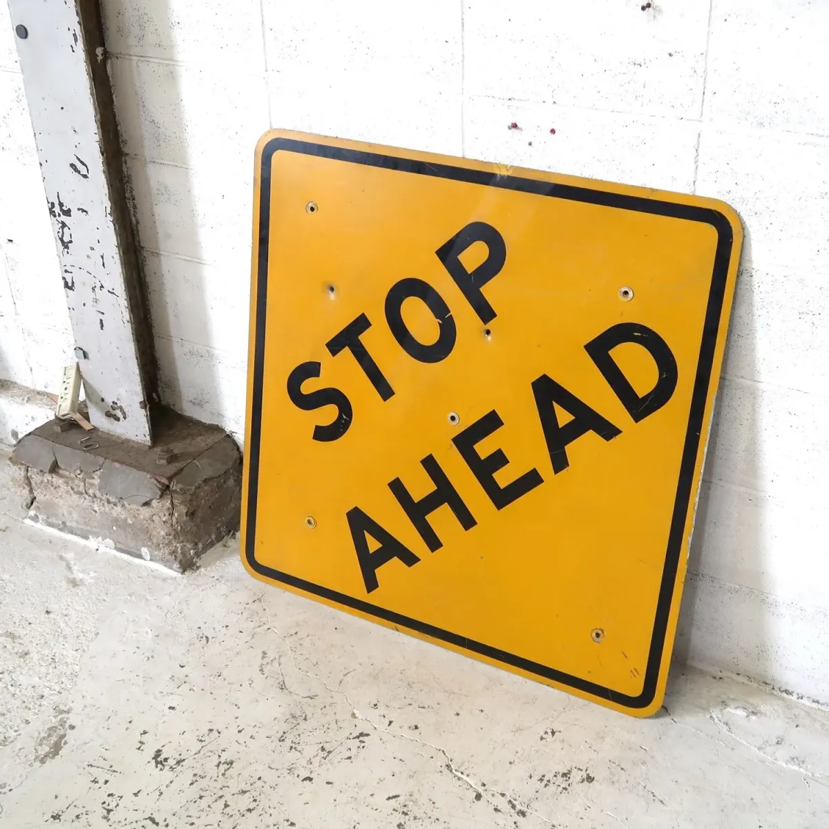 STOP AHEAD ビンテージ 大型ロードサイン 弾痕