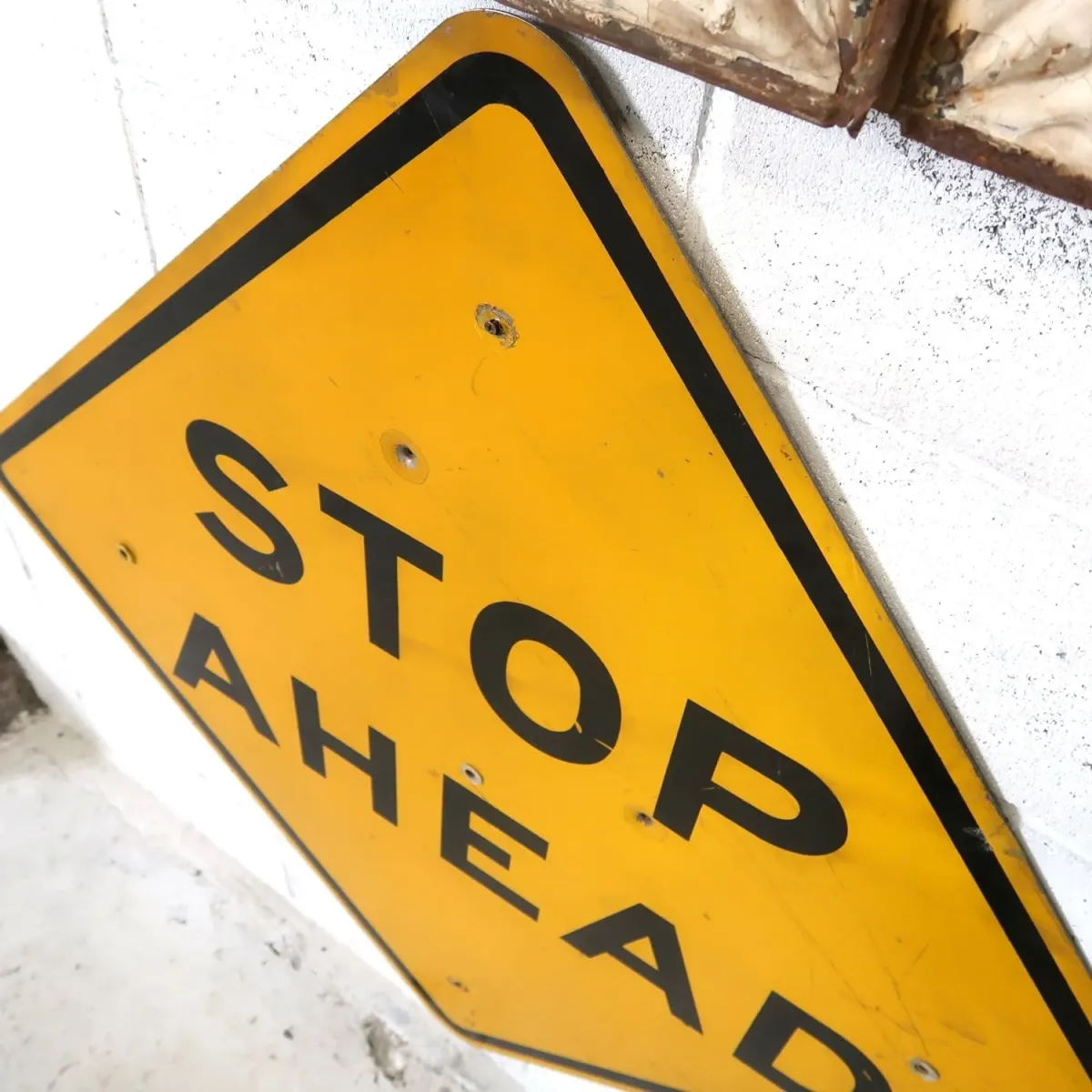 STOP AHEAD ビンテージ 大型ロードサイン 弾痕