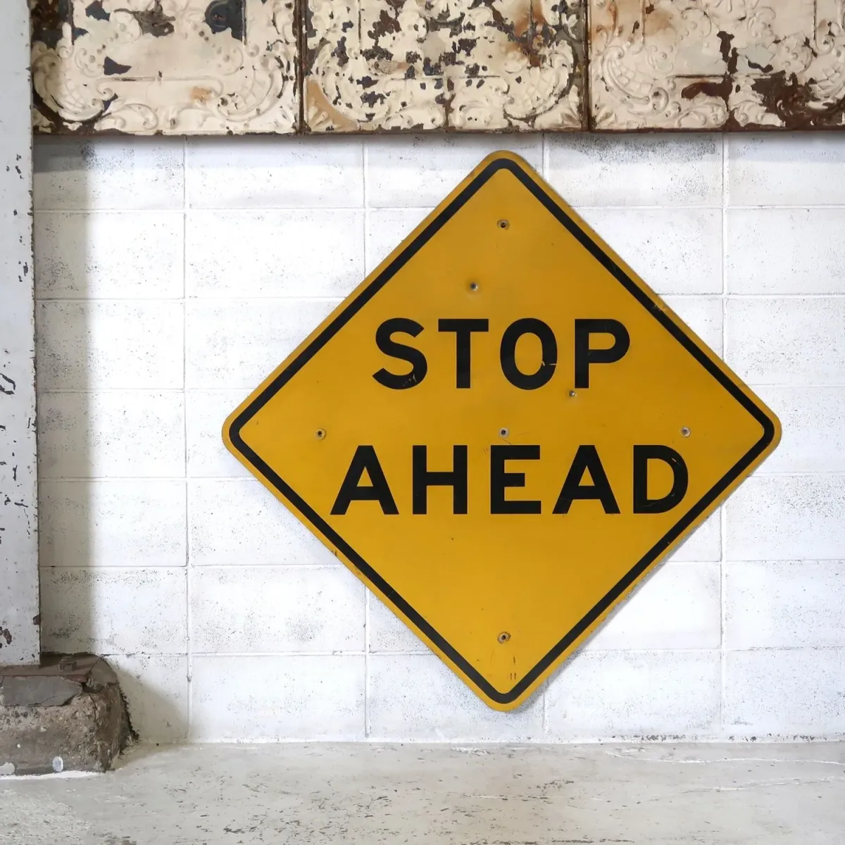 STOP AHEAD ビンテージ 大型ロードサイン 弾痕