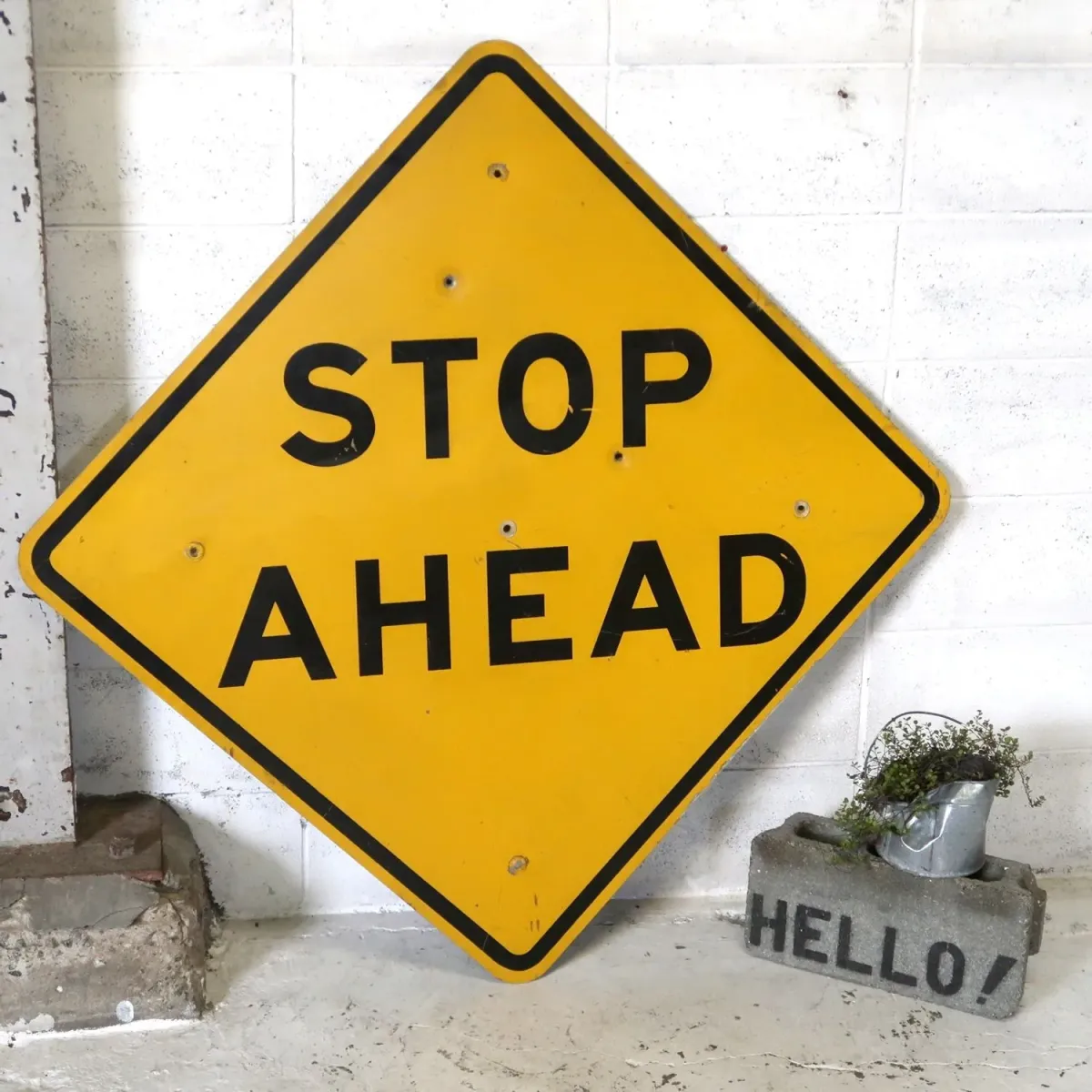 STOP AHEAD ビンテージ 大型ロードサイン 弾痕