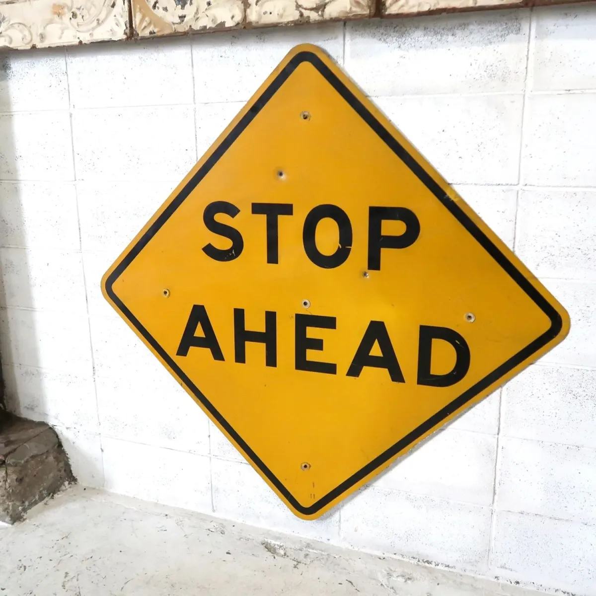 STOP AHEAD ビンテージ 大型ロードサイン 弾痕