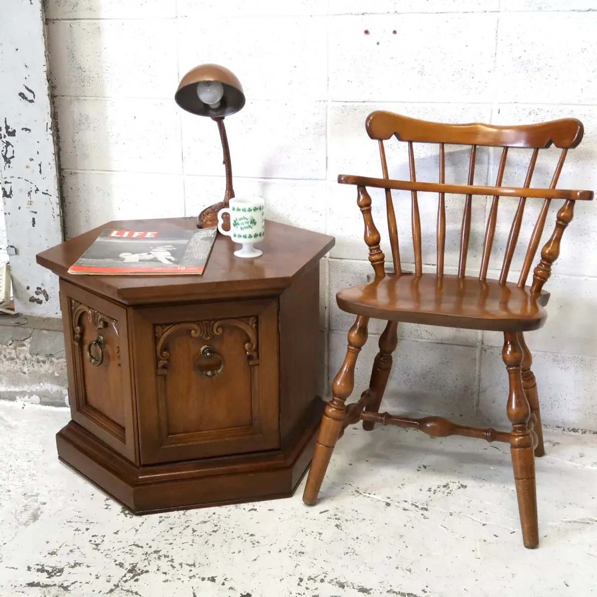 アンティーク サイドテーブル 六角形