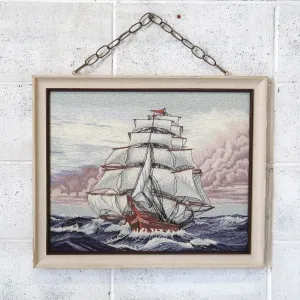 ビンテージ 刺繍アート 帆船モチーフ