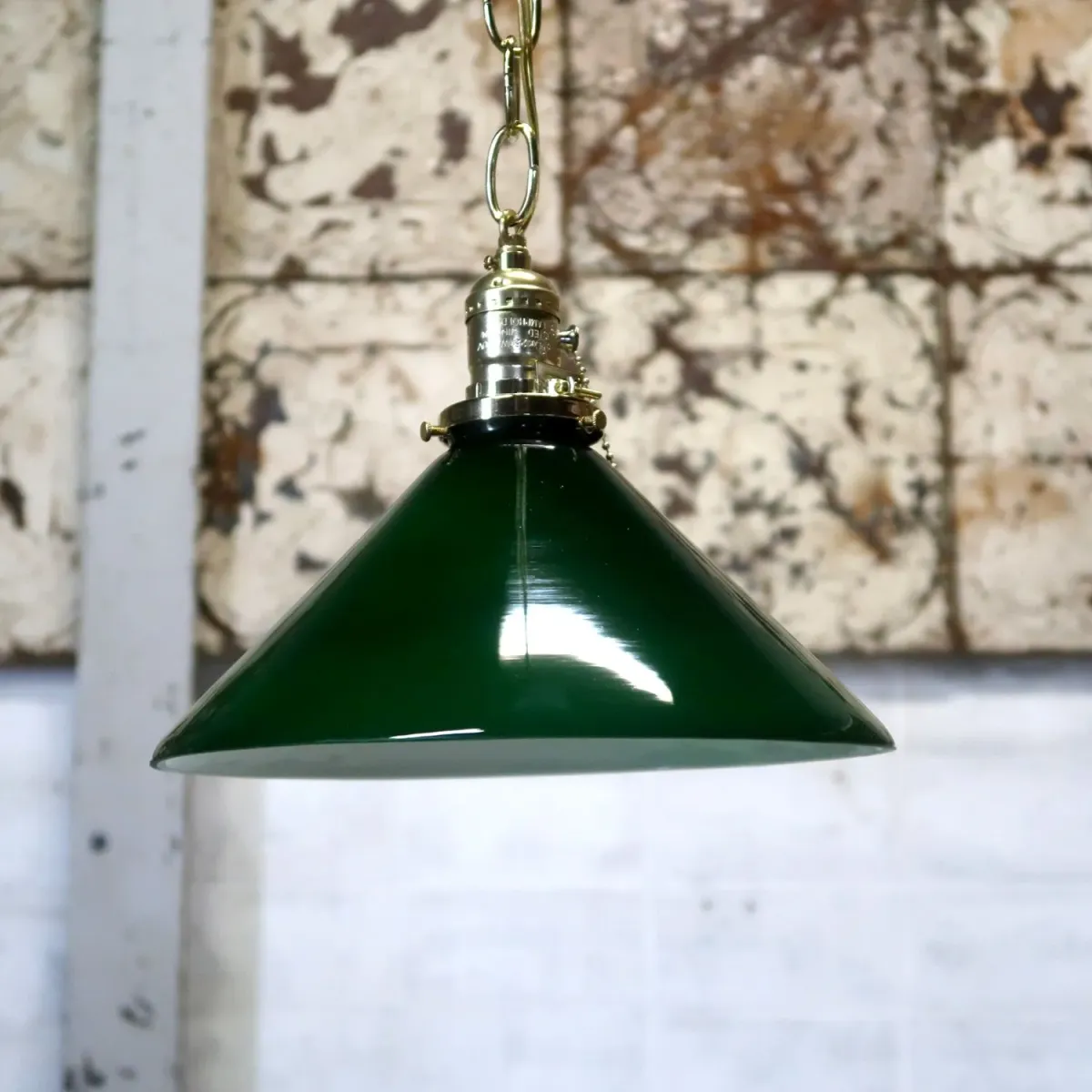 アンティーク グリーンガラス ペンダントランプ