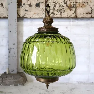 アンティーク グリーンガラス ペンダントランプ